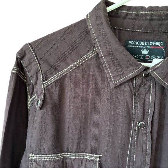 Pop Icon Shirt Mens XL Western Pearl Snaps Blue 100% Cotton Long Sleeve Detail - Picture 4 of 13